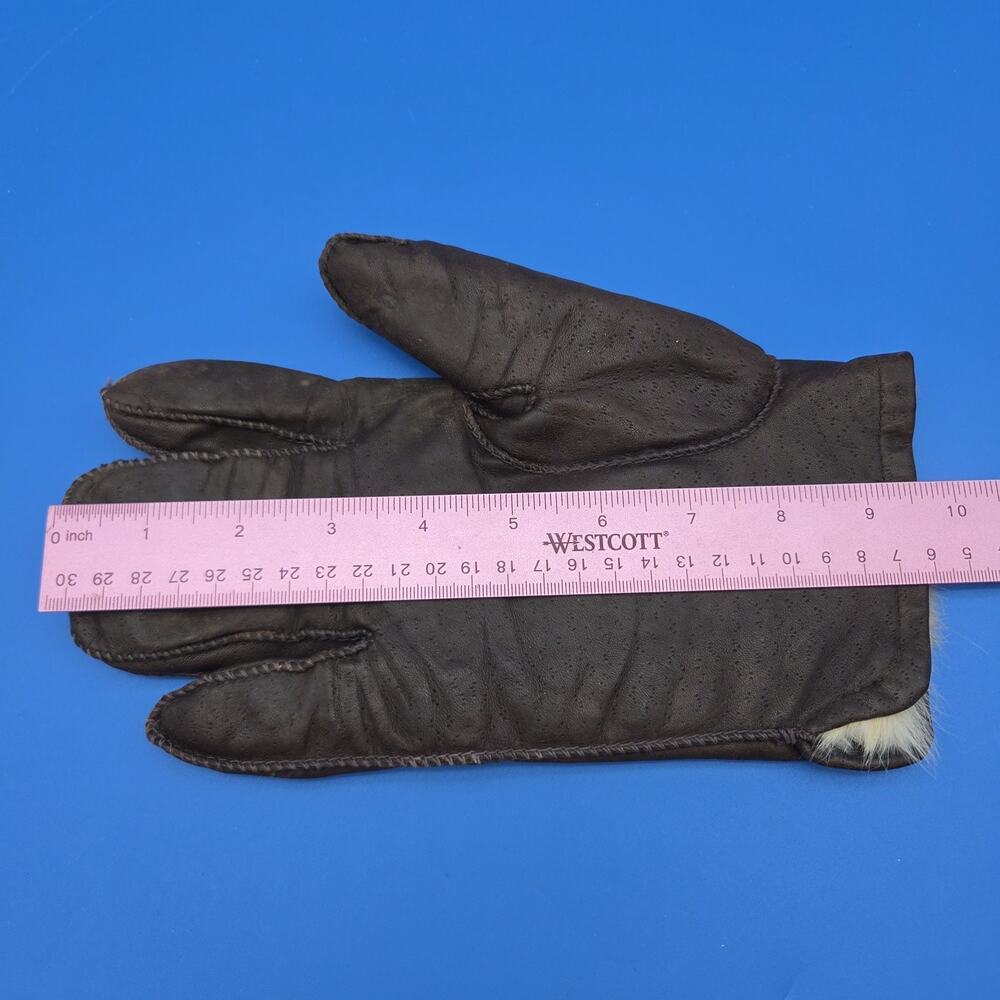 Men’s XL Genuine Leather Gloves Brown Real Rabbit Fur Lined Winter Dress Gloves - Picture 7 of 7